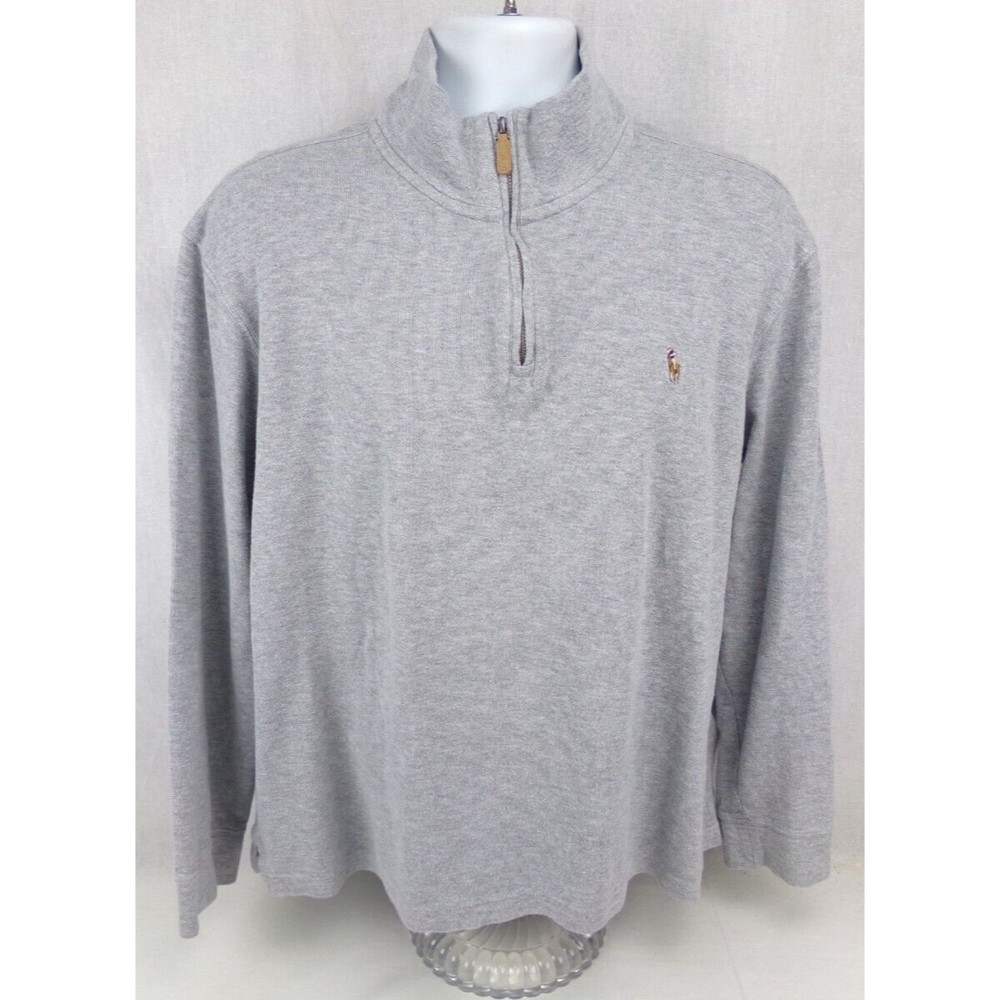 Polo Ralph Lauren Estate Rib 1/4 Zip Sweater XL Gray Mock Pony Logo